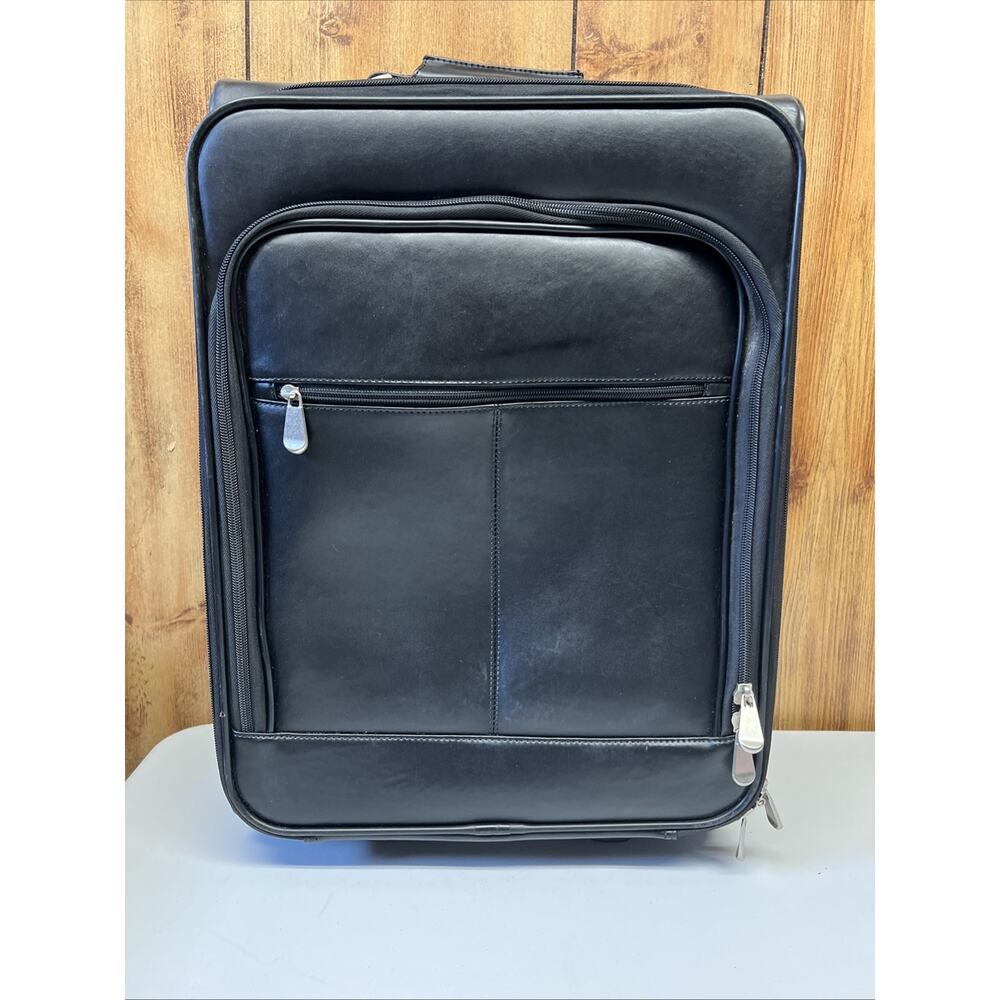 Kingsport Industries LLC Travel Suitcase Leather Luggage 18 x 14 Inch Black